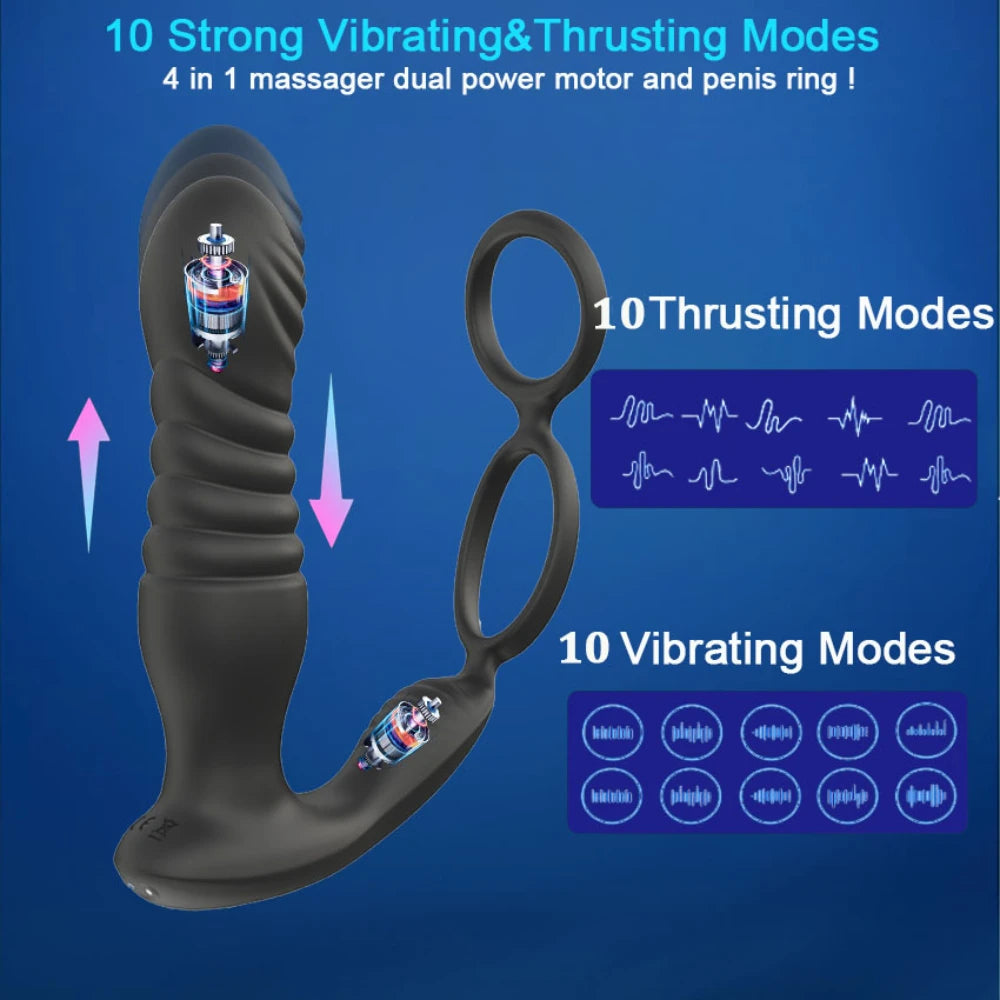 Male Thrusting Prostate Massager Vibrator for Men Gay Anal Plug Delay Ejaculation Wireless Remote Butt Plug Sex Toy for Couples