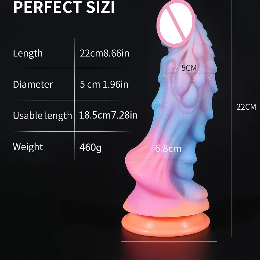 New Luminous Dildos Colourful Glowing Huge Penis G-spot Anal Butt Plug Women Toys Shaped Dragon Monster Dildo with Suction Cup