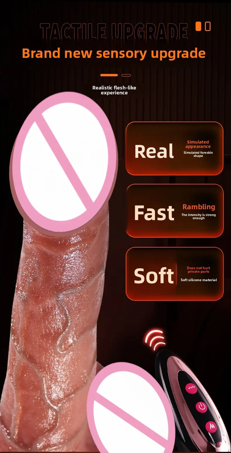 Silicone Foreskin Dildo with Telescopic Rocking Vibrator Anal Plug Female Masturbator Clitoral Massage Sex Toy for Women