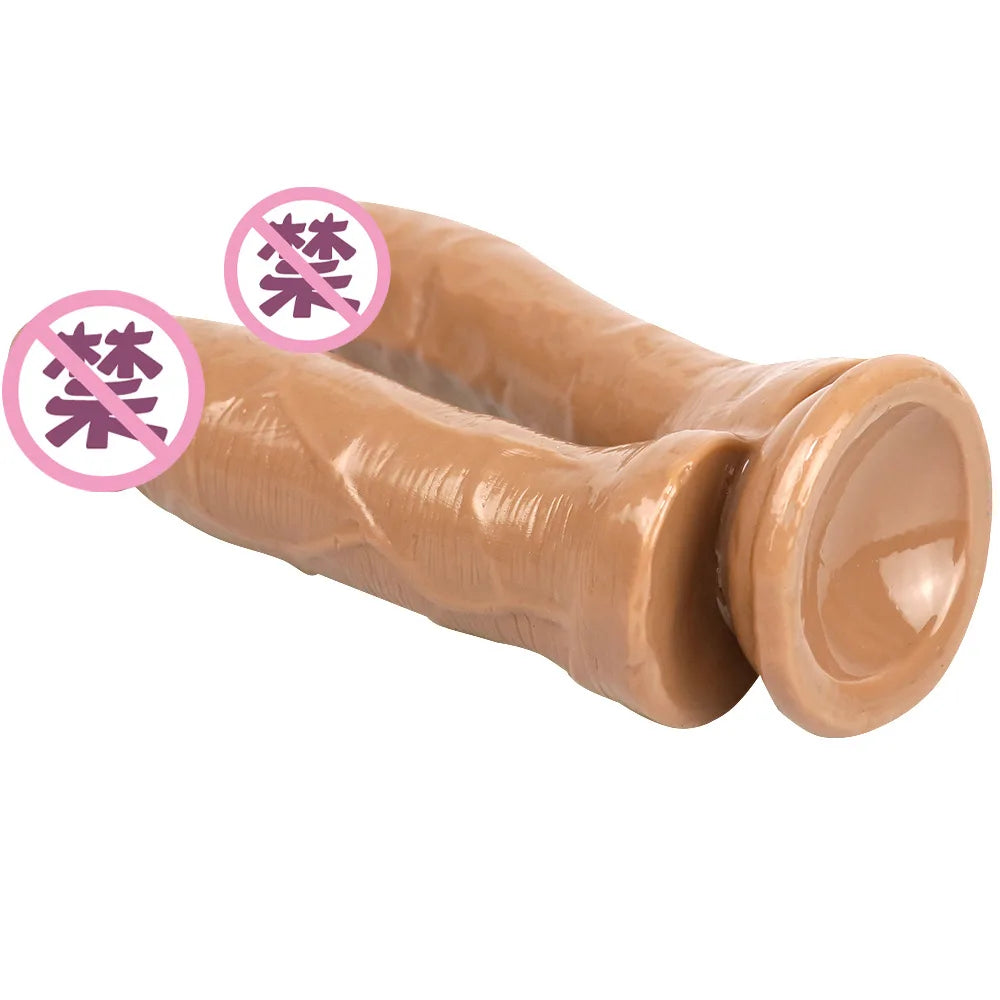 Realistic Double Ended Dildo Sex Toy for Women or Couples Dual Sided Headed Penetration Dong Device with Simulated Penile Sucker