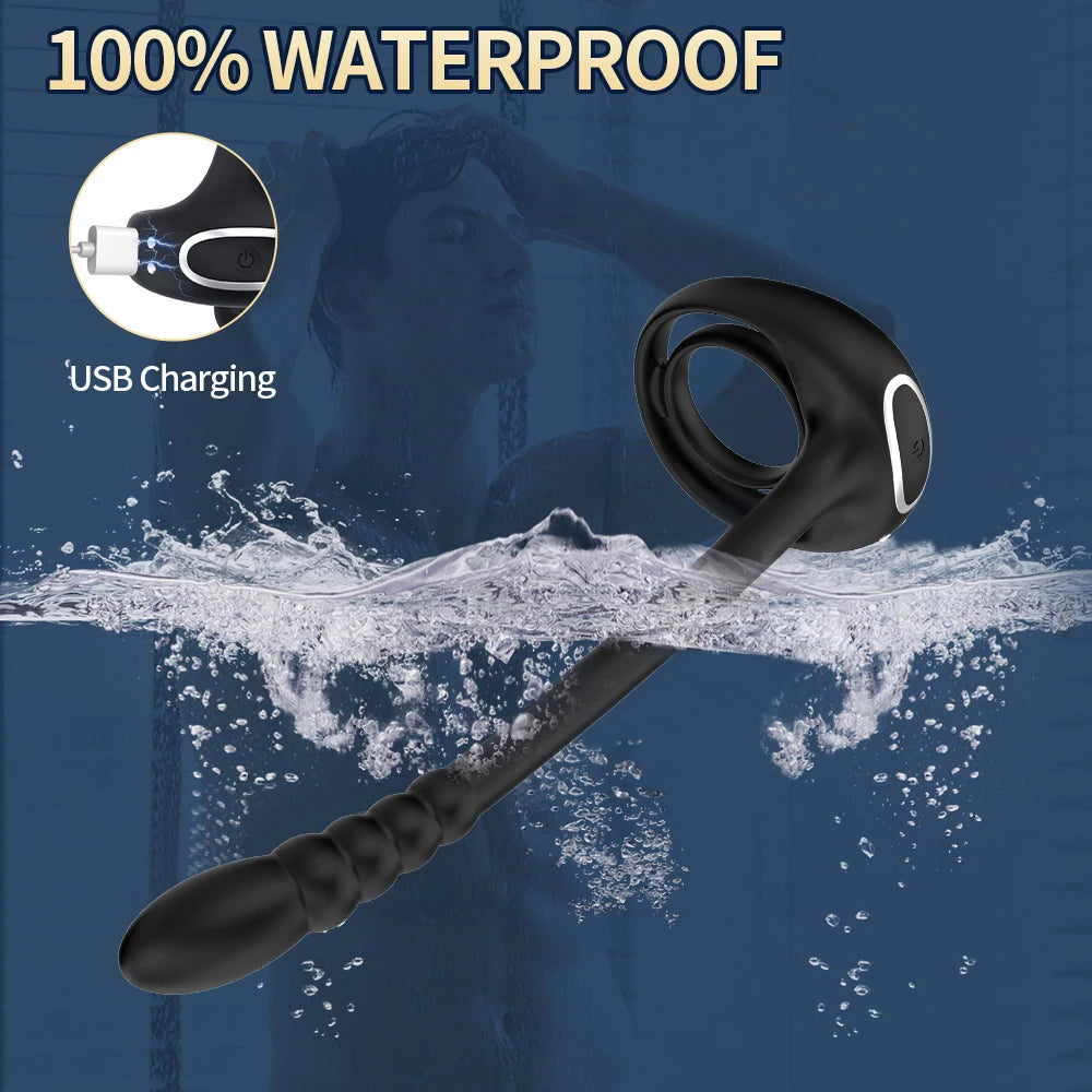 Masturbastion Toy Prostate Vibrator APP Control Testicle Massager Anal Butt Plug Cock Penis Ring Male Cocking for Men Sex Toys