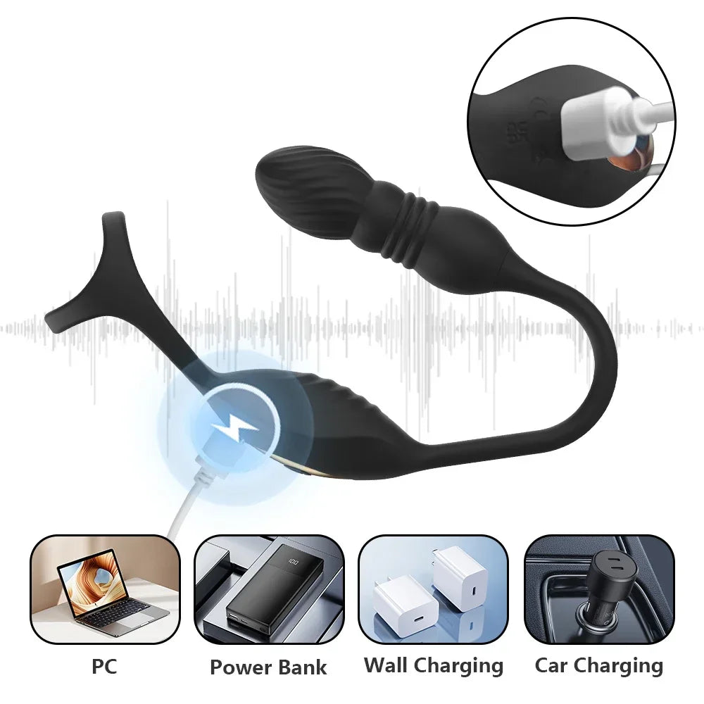 Sex Toys For Men Male Prostate Massager Telescopic Anal Vibrator With Delay Ejaculation Penis Ring Buttplug Anus Vibrator Dildo