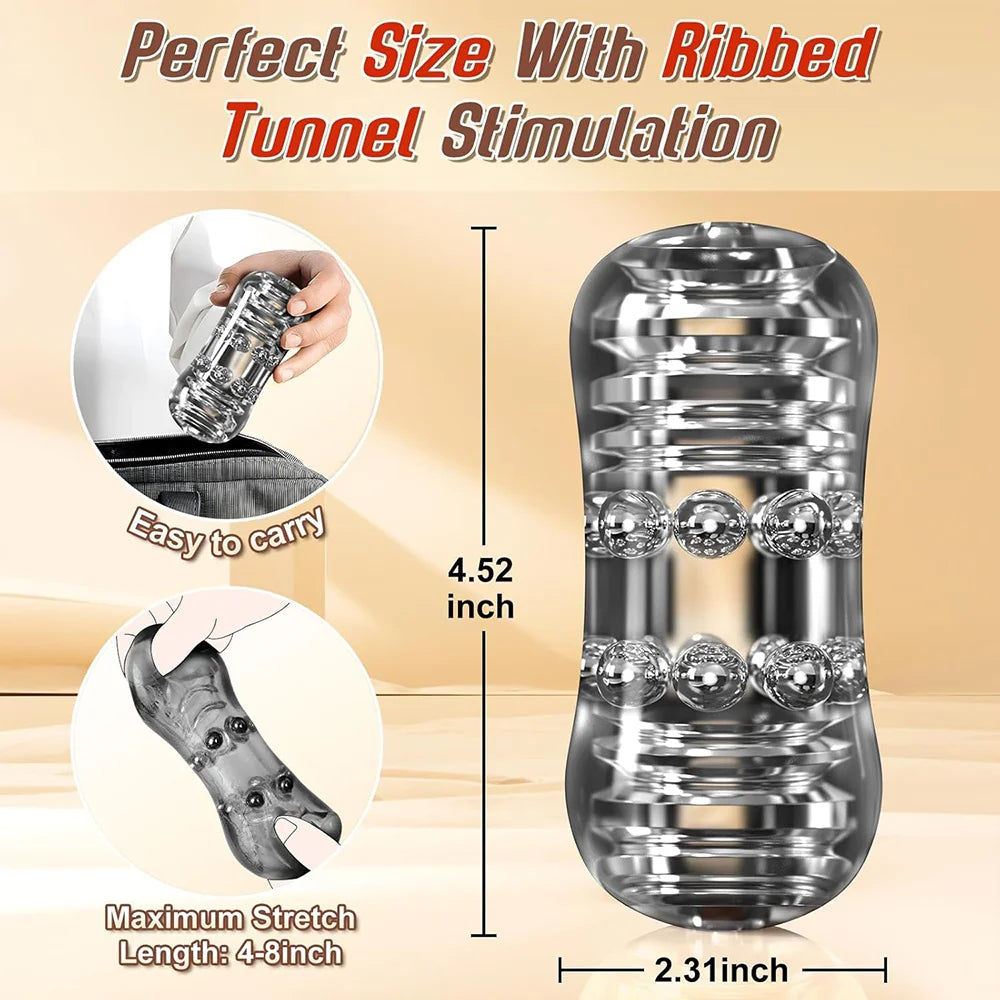 Manual Male Masturbator with 12 Extruded Beads,3D Realistic Pocket Pussy Sleeve Stroker,Glans Trainer Stimulator,Sex Toy for Men