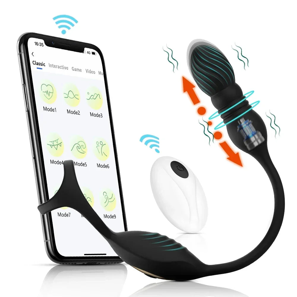 Sex Toys For Men Male Prostate Massager Telescopic Anal Vibrator With Delay Ejaculation Penis Ring Buttplug Anus Vibrator Dildo