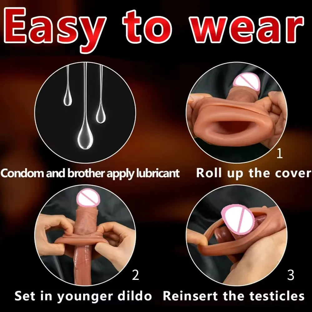 Sex Toy Vibrator for Men Penis Enlargement Sleeve Cover Case Cock Header Enlargement Extension Enhancement Men Silicone Condom