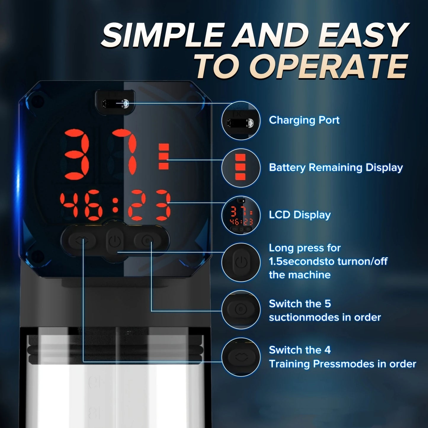 Sex Toys For Men  Powerful Sucking Modes LCD Display Electric Vacuum Penis Enlargement Extend Training Pump For Men Adult Toys