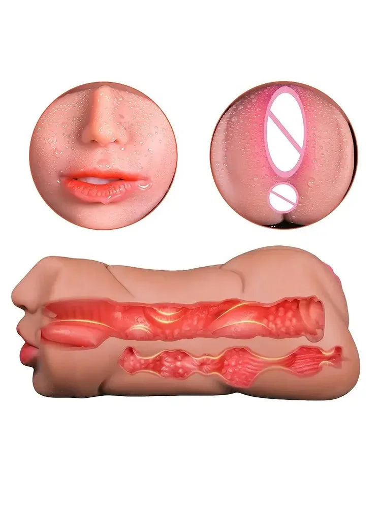 3 IN 1 Male Sex Toy - Deep Throat + Artificial Real Pussy + Realistic Rubber Vagina, Oral Blowjob Masturbator for Men