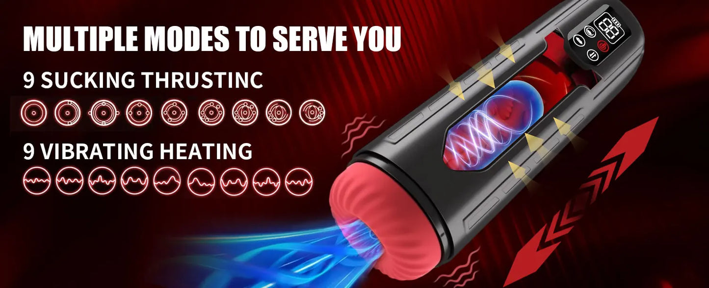 Male Sex Toys Penis Pump with 9 Sucking & Vibrating & Thrusting 3D Textured Sleeve Heating Blowjob Mens Sex Toy Adult Toys LCD