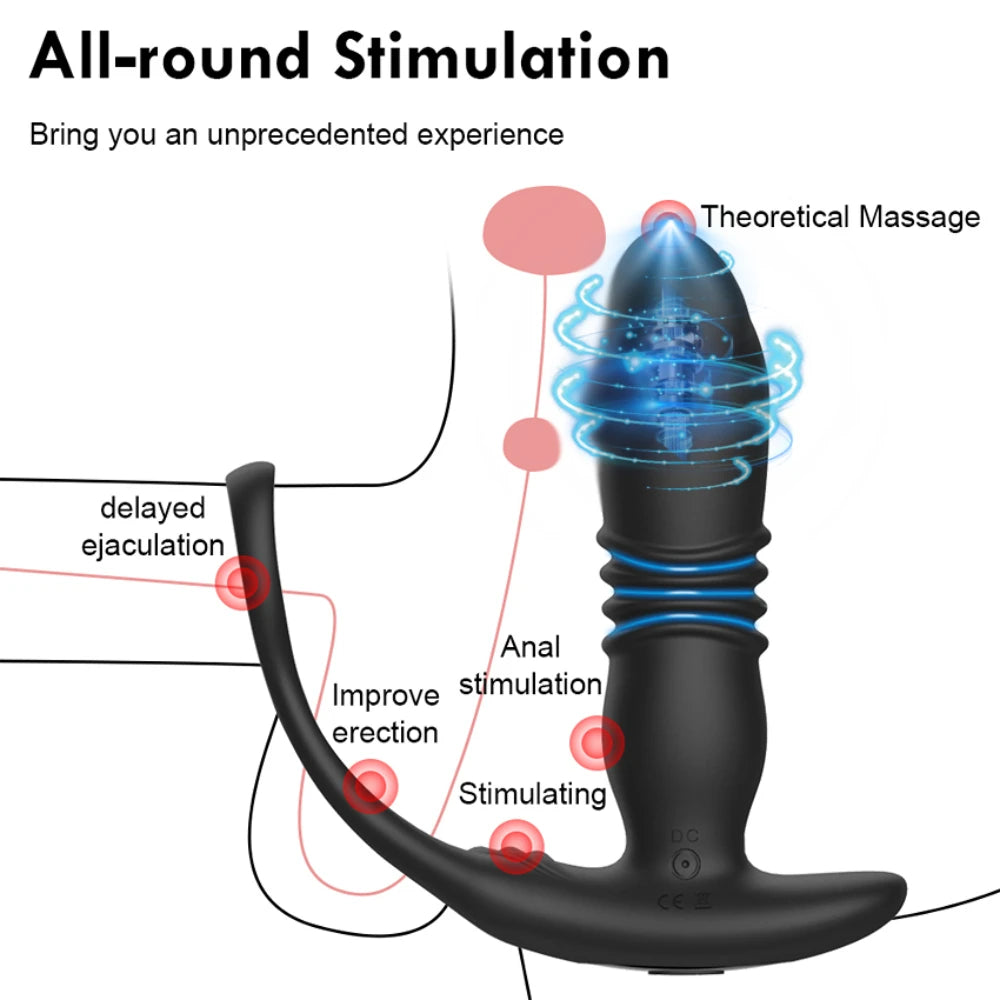 Male Thrusting Prostate Massager Vibrator for Men Gay Anal Plug Delay Ejaculation Wireless Remote Butt Plug Sex Toy for Couples