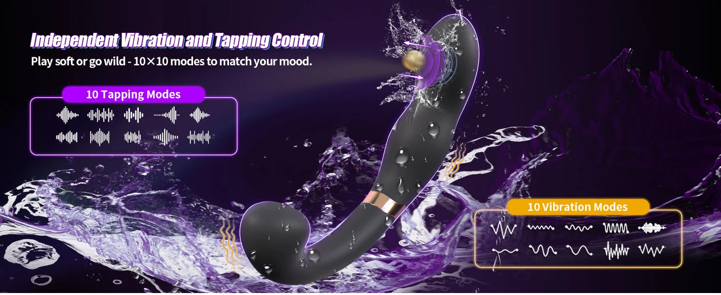 Male Anal Sex Toys Prostate Massager Vibrator for Men Gay Tapping Vibrating Curved Anal Dildo Butt Plug for Men Women Couples