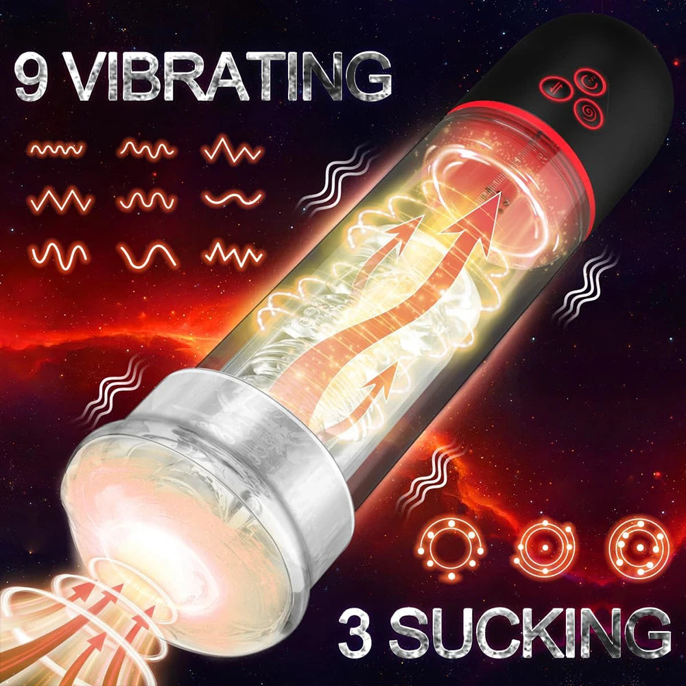 Male Masturbator Penis Pump Men Sex Toy Pocket Pussy Stroker 3D Realistic Textured 9 Vibration & 3 Suction Blowjob Machine