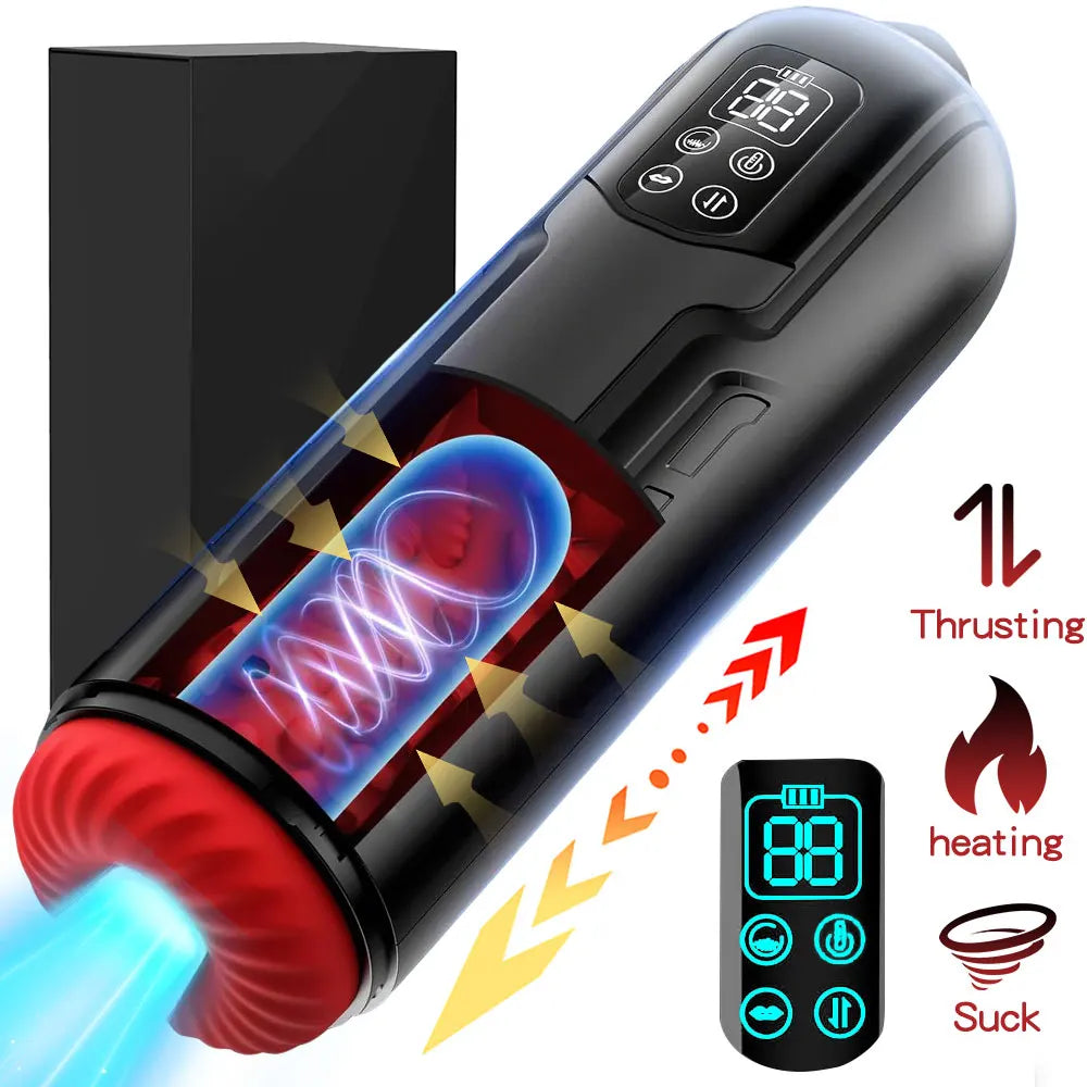 Male Sex Toys Penis Pump with 9 Sucking & Vibrating & Thrusting 3D Textured Sleeve Heating Blowjob Mens Sex Toy Adult Toys LCD