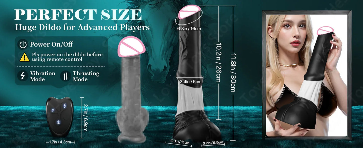 HESEKS 4IN1 Thrusting Horse Dildo Vibrator Big Monster Dildos with Remote Control Anal Stimulator Female Masturbator for Women