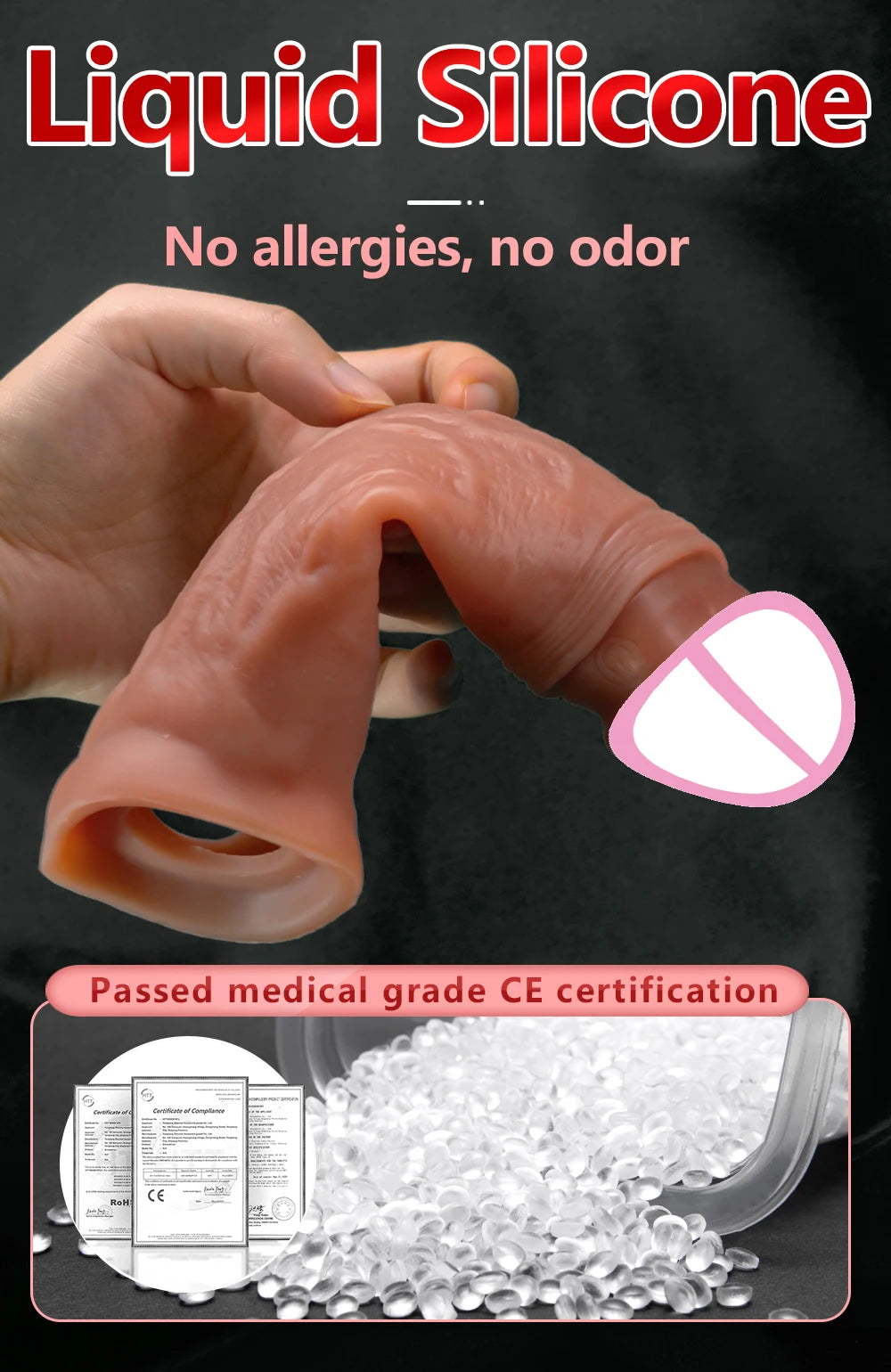 Sex Toy Vibrator for Men Penis Enlargement Sleeve Cover Case Cock Header Enlargement Extension Enhancement Men Silicone Condom