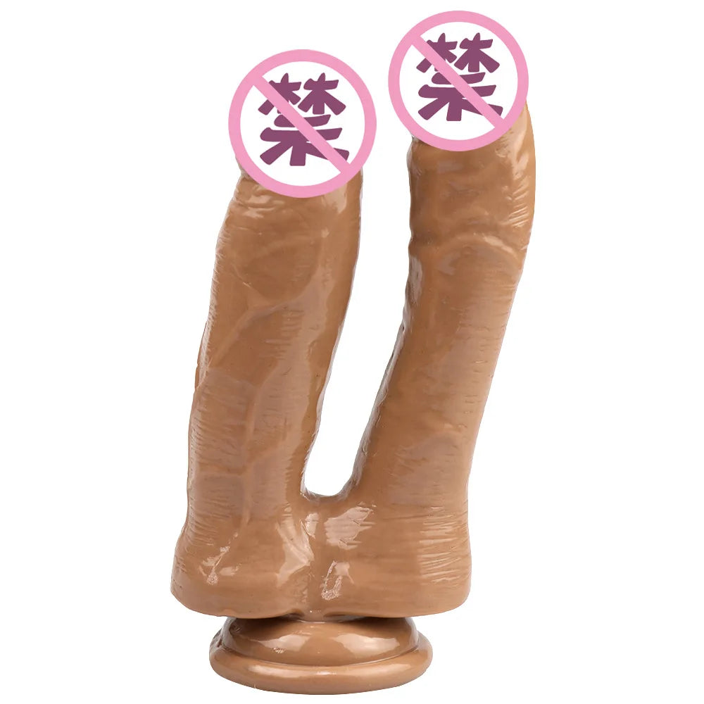 Realistic Double Ended Dildo Sex Toy for Women or Couples Dual Sided Headed Penetration Dong Device with Simulated Penile Sucker