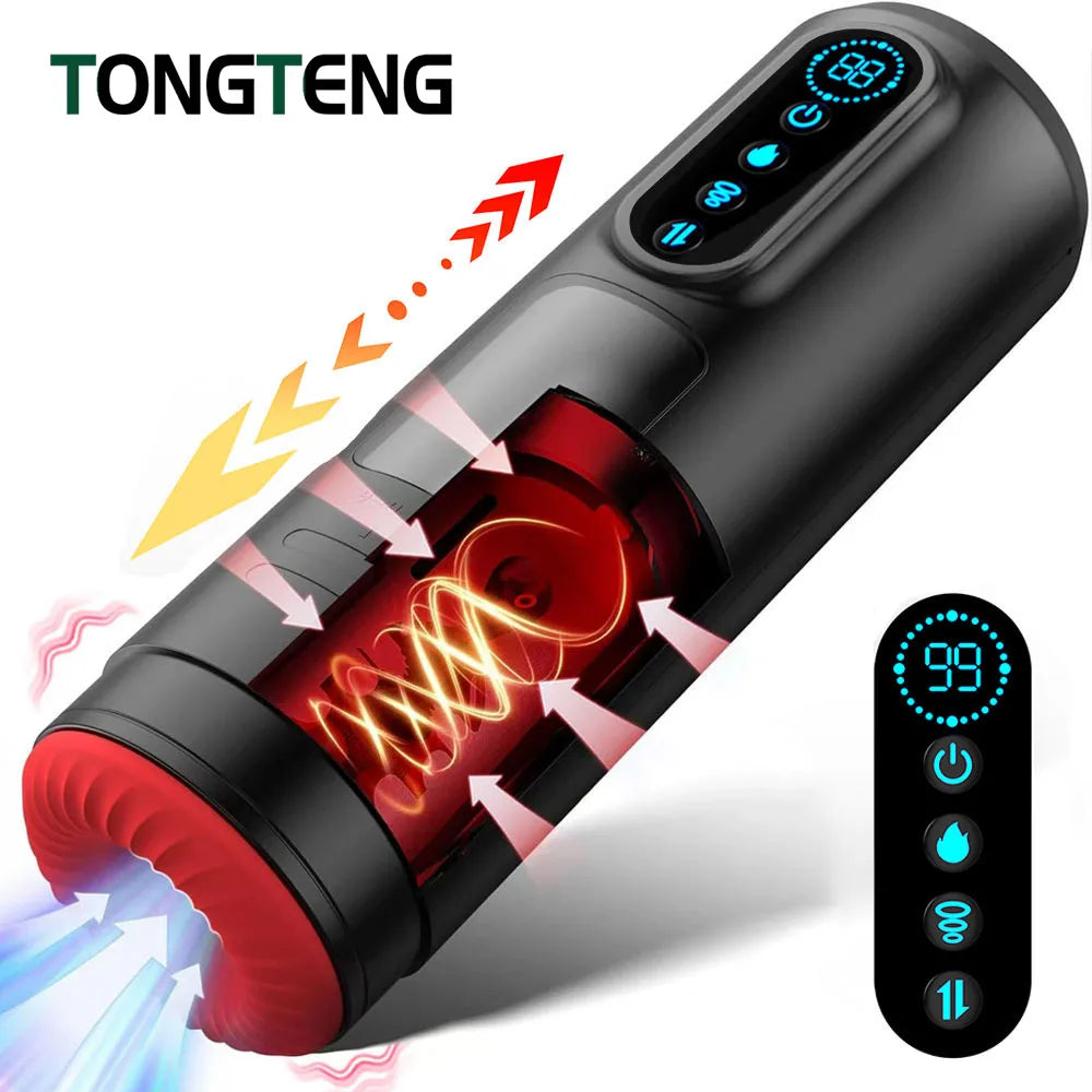 Male Sex Toys Penis Pump with 9 Sucking & Vibrating & Thrusting 3D Textured Sleeve Heating Blowjob Mens Sex Toy Adult Toys LCD