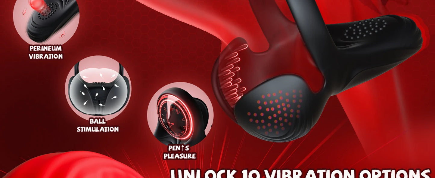 HESEKS Penis Cock Ring Vibrator Sex Toys for Men Testicle Stimulator with 10 Vibrations Male Adult Supplies Sexy Toy for Couples