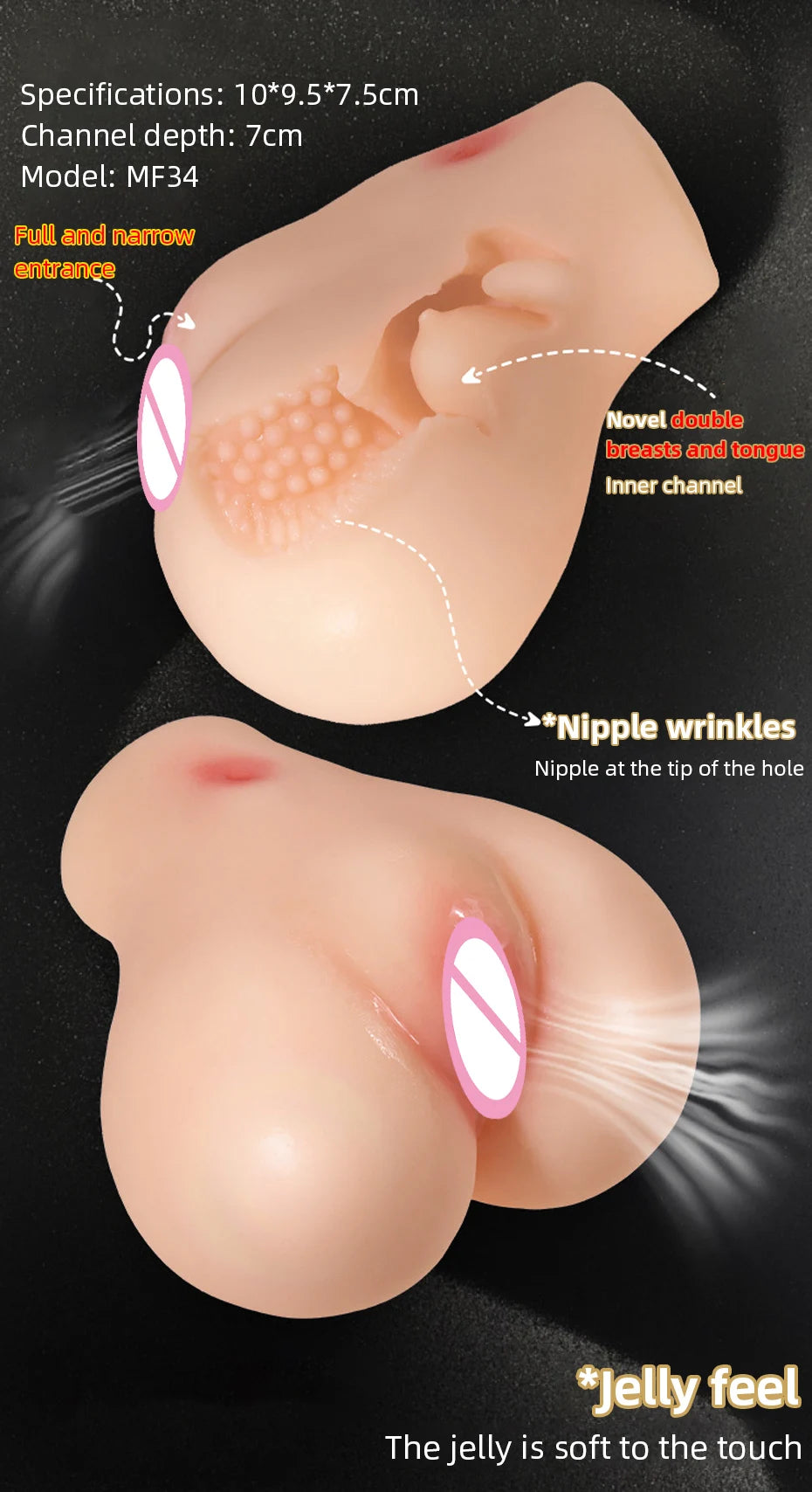 Realistic Vagina Male Masturbator Cute Little Butt Vagina Pocket Pussy Double Breasts Honey Tongue Channel Sex Toy For Men