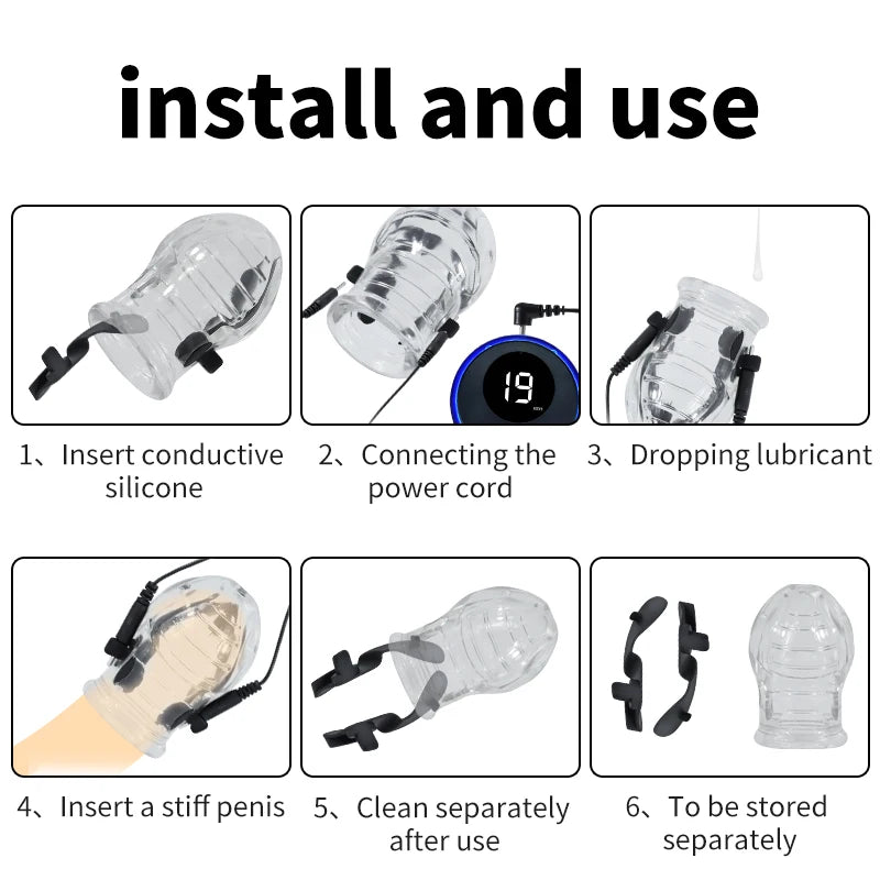 Electro Shock Penis Massager Vibrator Sex Toy for Men Glans Stimulate E-stim Penis Trainer Ring Delayed Ejaculation Penis Sleeve