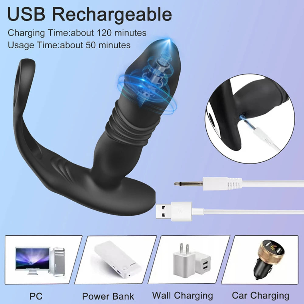 Male Thrusting Prostate Massager Vibrator for Men Gay Anal Plug Delay Ejaculation Wireless Remote Butt Plug Sex Toy for Couples