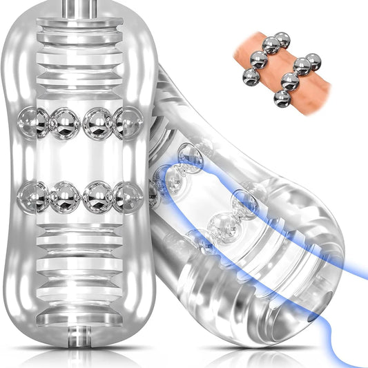 Manual Male Masturbator with 12 Extruded Beads,3D Realistic Pocket Pussy Sleeve Stroker,Glans Trainer Stimulator,Sex Toy for Men