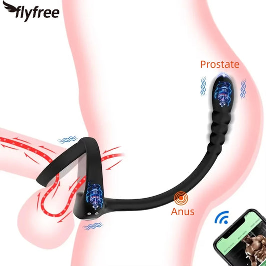 Masturbastion Toy Prostate Vibrator APP Control Testicle Massager Anal Butt Plug Cock Penis Ring Male Cocking for Men Sex Toys