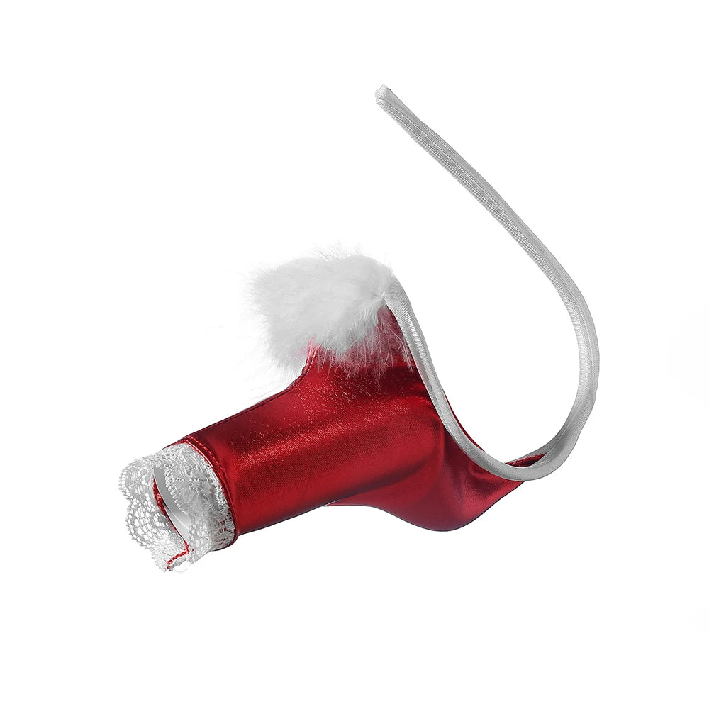 Sex Toy for Christmas decorations, Mens Christmas C-string Underwear for Sex tool, Hollow-out Front Mini Hat Mini Briefs for Xma