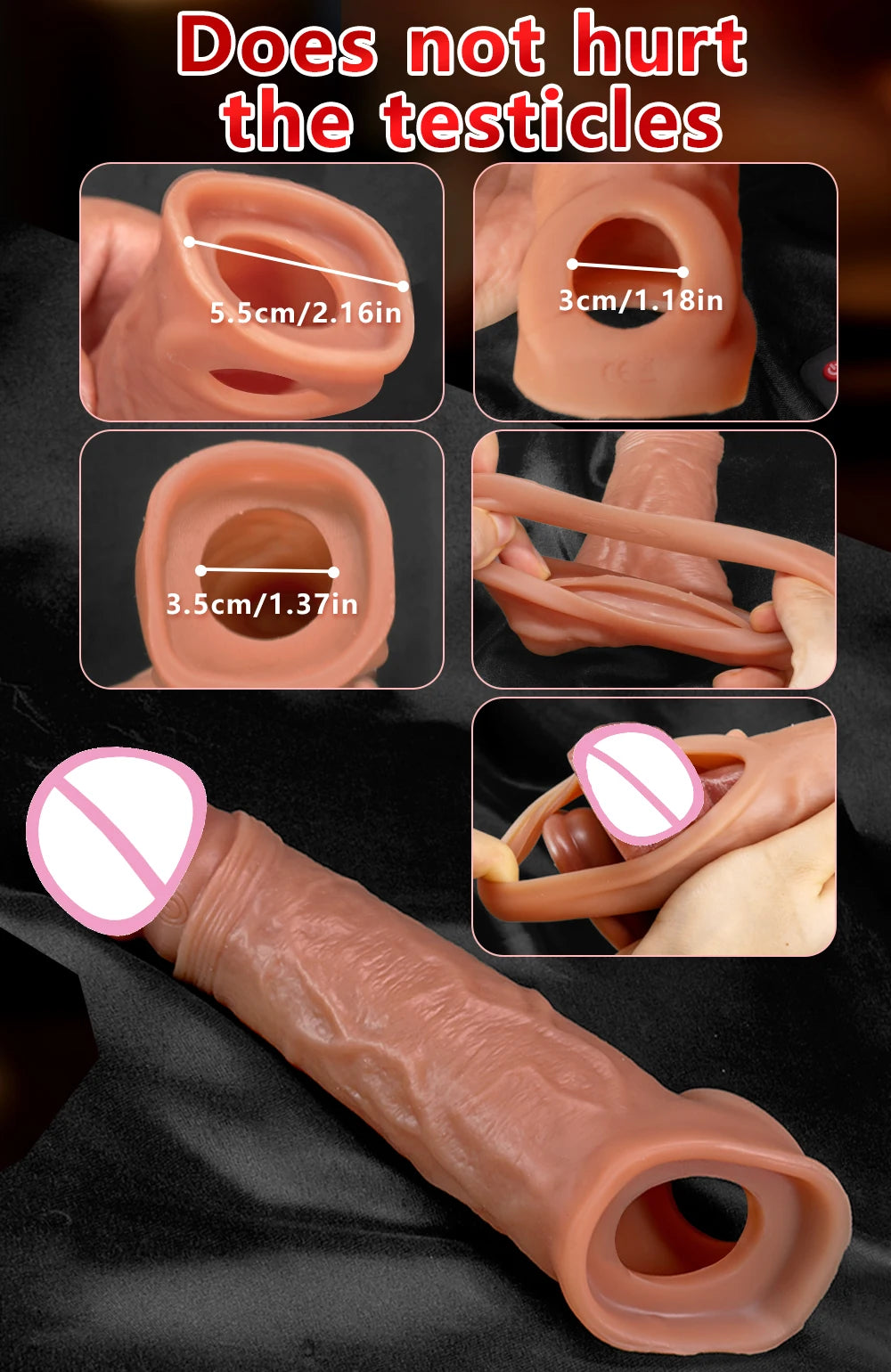 Sex Toy Vibrator for Men Penis Enlargement Sleeve Cover Case Cock Header Enlargement Extension Enhancement Men Silicone Condom