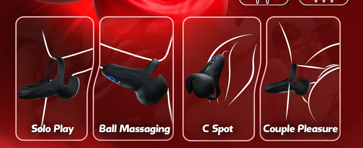 HESEKS Penis Cock Ring Vibrator Sex Toys for Men Testicle Stimulator with 10 Vibrations Male Adult Supplies Sexy Toy for Couples
