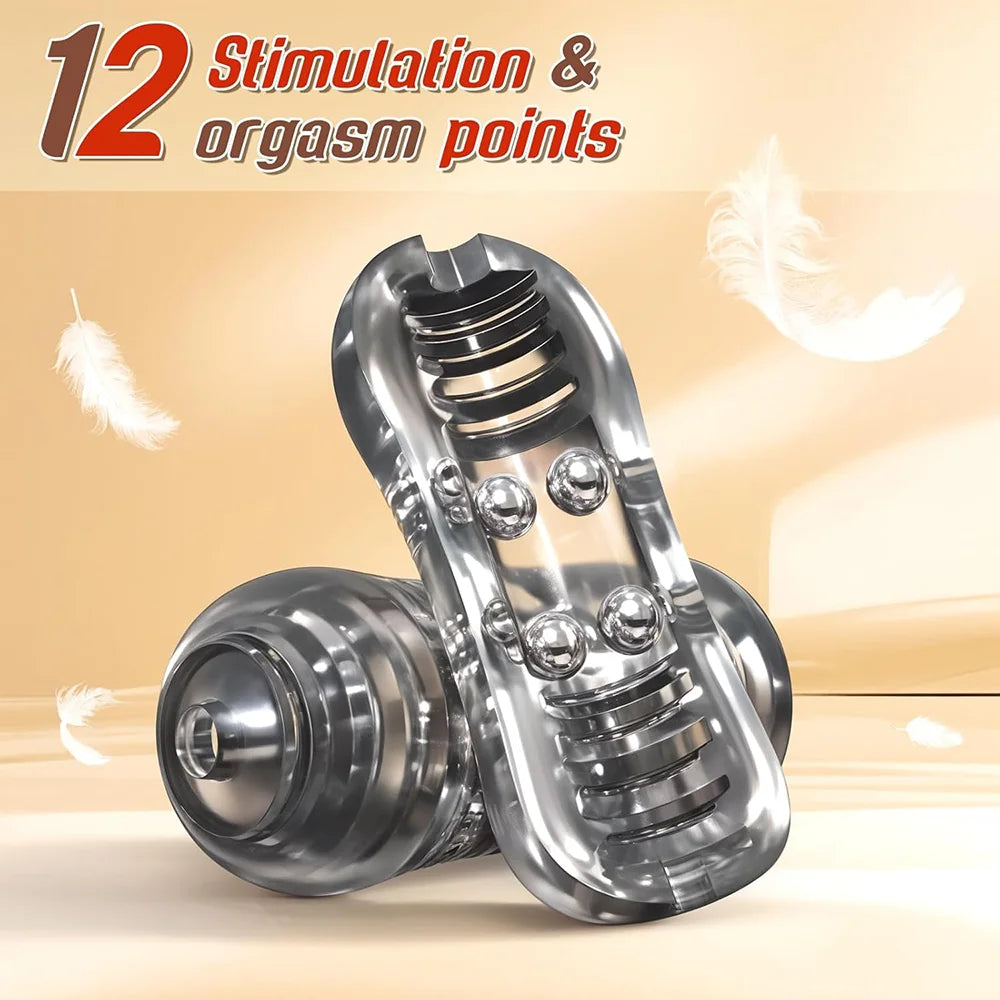 Manual Male Masturbator with 12 Extruded Beads,3D Realistic Pocket Pussy Sleeve Stroker,Glans Trainer Stimulator,Sex Toy for Men