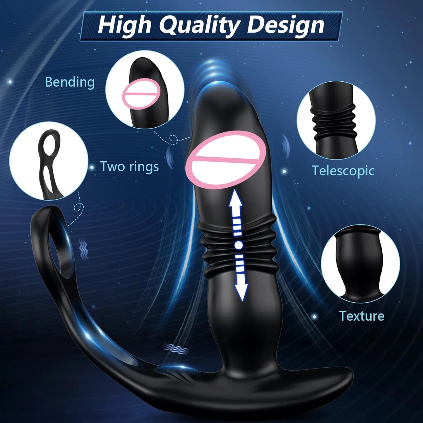 Male Prostate Massage Telescoping Vibrator Anal Butt Plug Vibrator Delay Ejaculation Penis Ring Dildos Sex Toys for Men Gay 18+