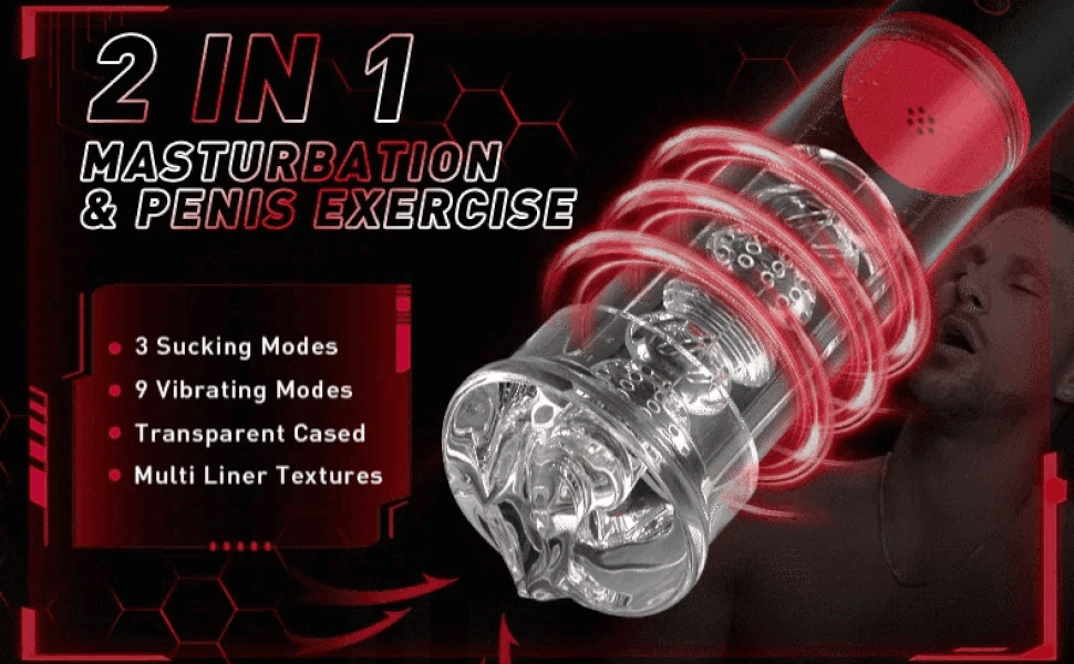 Male Masturbator Penis Pump Men Sex Toy Pocket Pussy Stroker 3D Realistic Textured 9 Vibration & 3 Suction Blowjob Machine