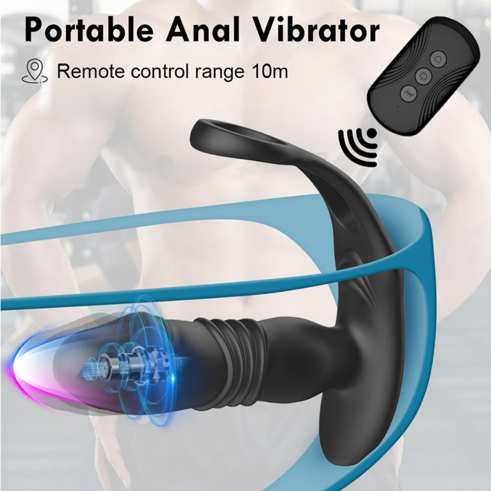 Male Thrusting Prostate Massager Vibrator for Men Gay Anal Plug Delay Ejaculation Wireless Remote Butt Plug Sex Toy for Couples