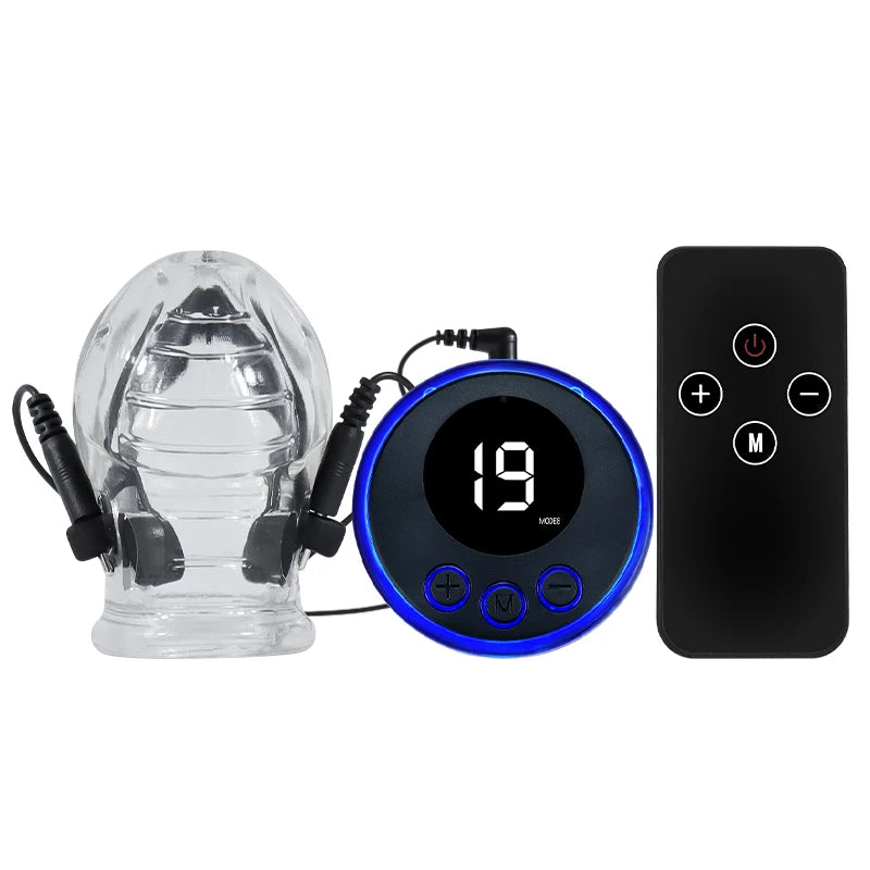 Electro Shock Penis Massager Vibrator Sex Toy for Men Glans Stimulate E-stim Penis Trainer Ring Delayed Ejaculation Penis Sleeve
