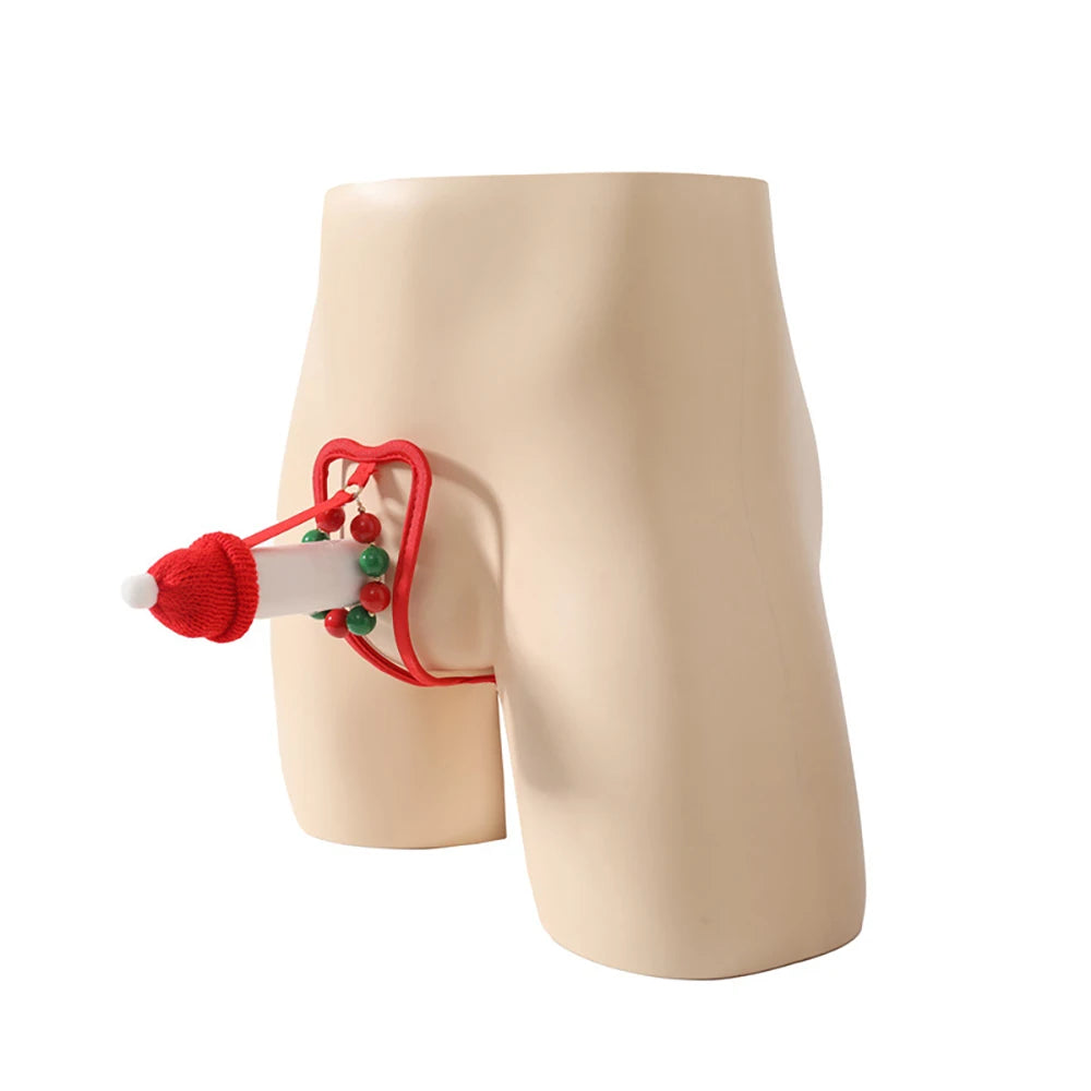Sex Toy for Christmas decorations, Mens Christmas C-string Underwear for Sex tool, Hollow-out Front Mini Hat Mini Briefs for Xma