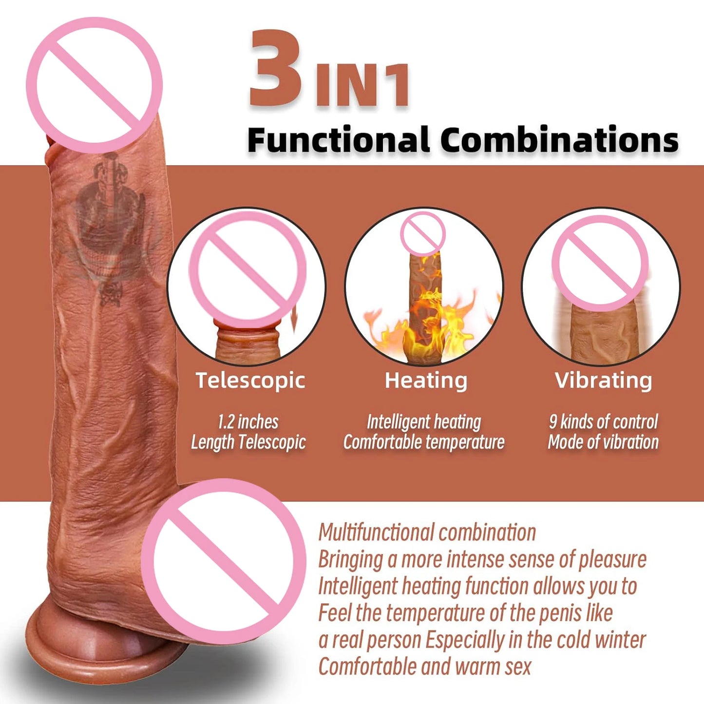 Soft Vibrator Heating Realistic Dildo for Woman Men Wireless Telescopic Big Dick Masturbator Penis G Spot Sex Toys Adult Cock