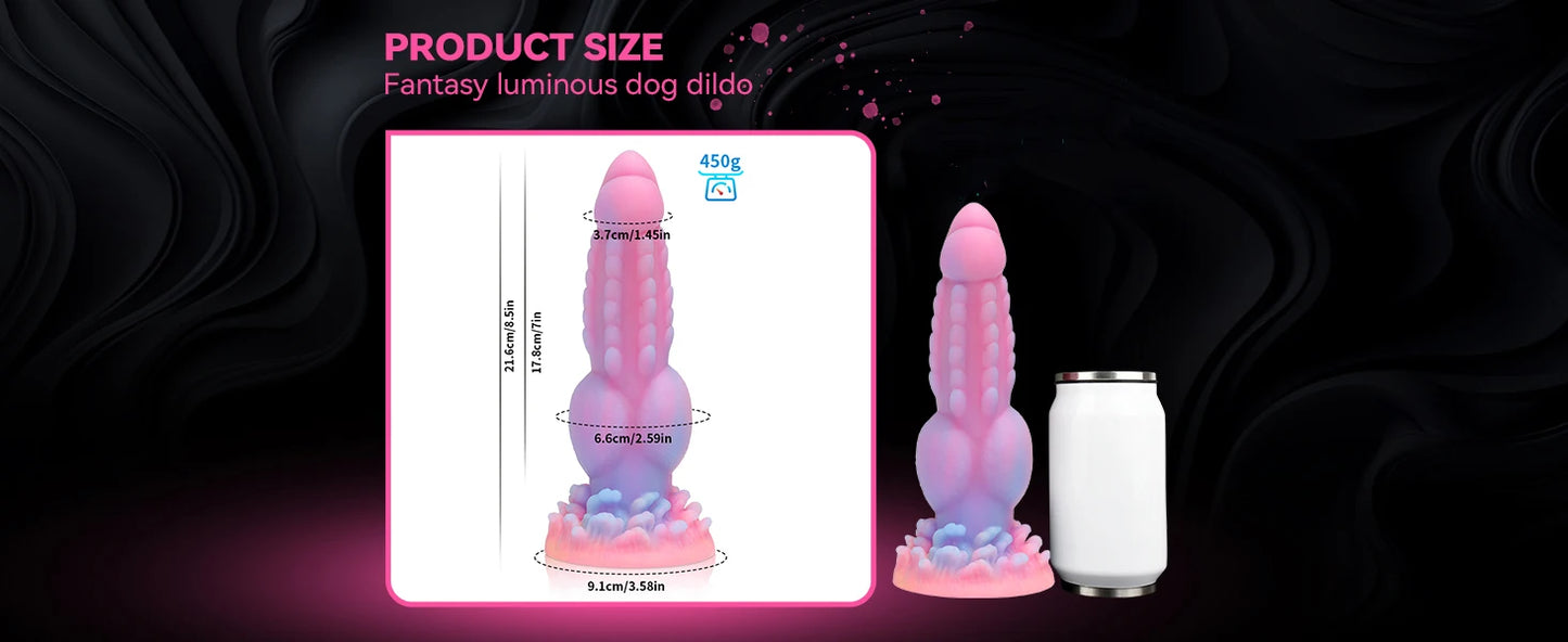 Realistic Dog Dildo 8.5inch Fantasy Monster Dildos Luminous Silicone Thick Pink Dildo Anal Toy with Suction Cup for Women Men