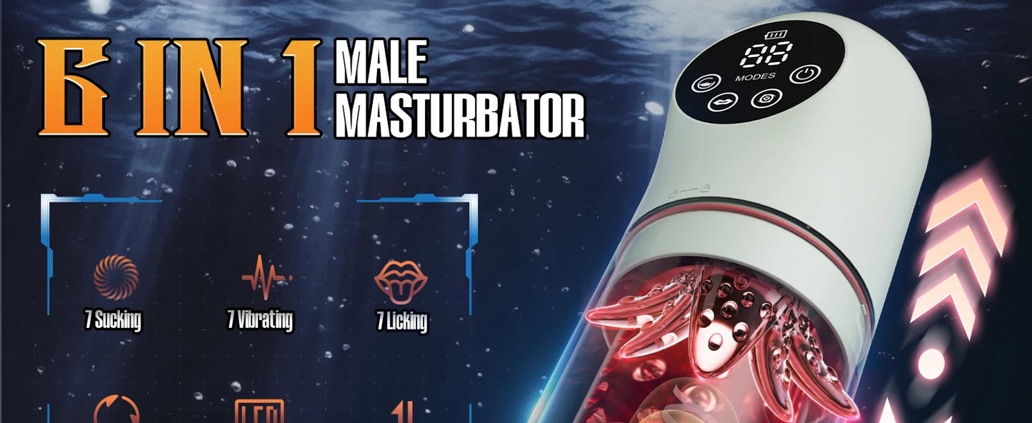 Automatic Male Masturbator Penis Pump Adult Sex Toy for Men Pocket Pussy with 7 Sucking and Thrusting Rotating Licking Stroker