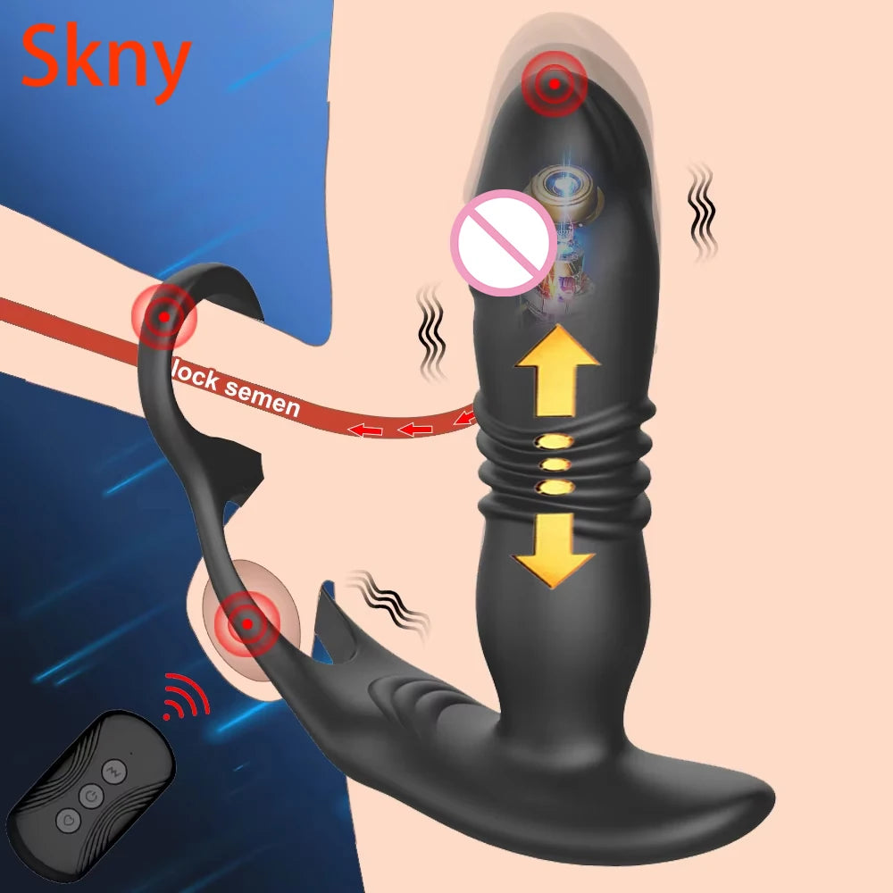 Male Prostate Massage Telescoping Vibrator Anal Butt Plug Vibrator Delay Ejaculation Penis Ring Dildos Sex Toys for Men Gay 18+