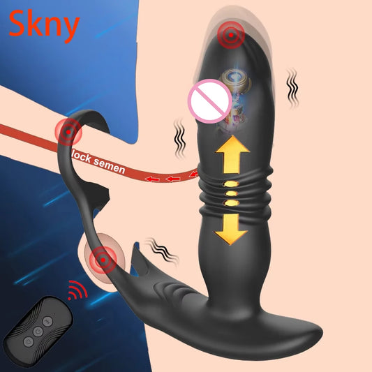 Male Prostate Massage Telescoping Vibrator Anal Butt Plug Vibrator Delay Ejaculation Penis Ring Dildos Sex Toys for Men Gay 18+