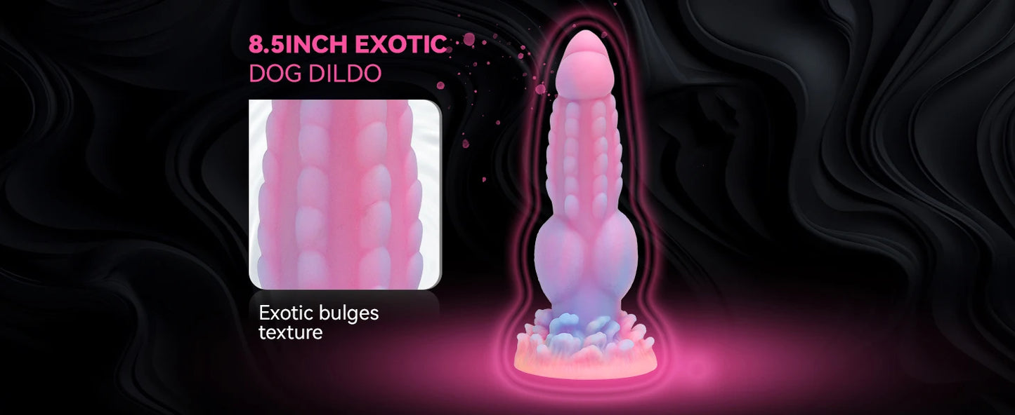 Realistic Dog Dildo 8.5inch Fantasy Monster Dildos Luminous Silicone Thick Pink Dildo Anal Toy with Suction Cup for Women Men