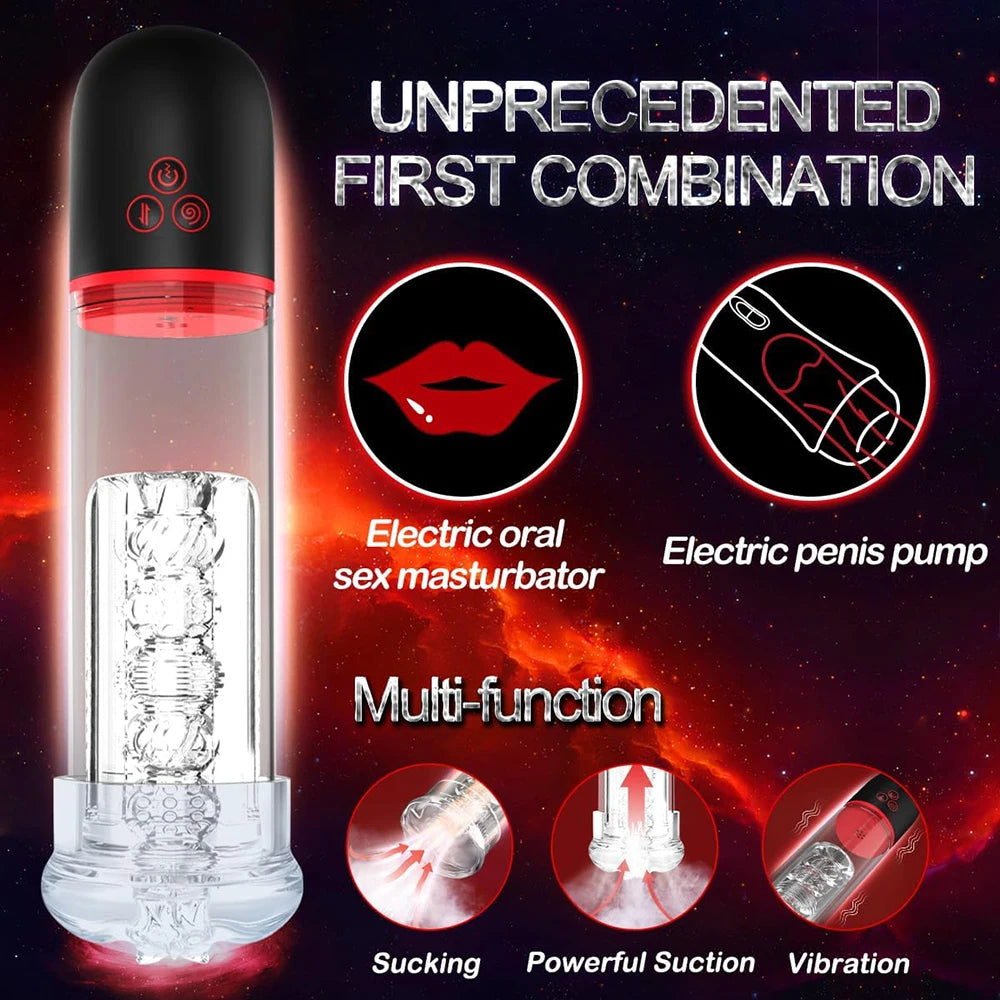 Male Masturbator Penis Pump Men Sex Toy Pocket Pussy Stroker 3D Realistic Textured 9 Vibration & 3 Suction Blowjob Machine