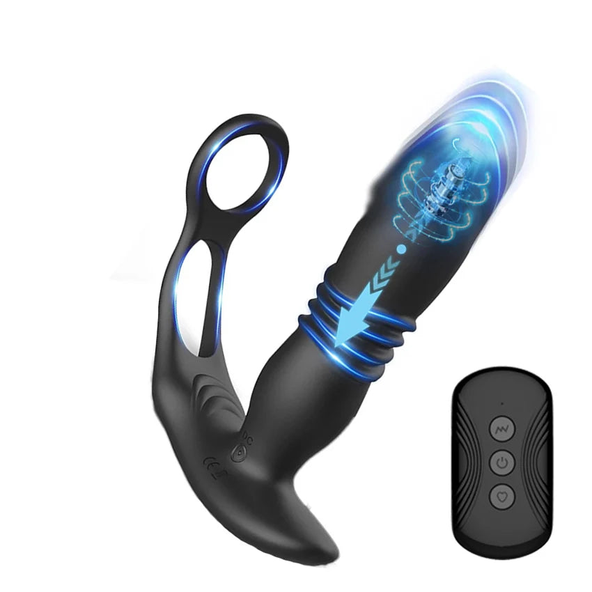 Male Thrusting Prostate Massager Vibrator for Men Gay Anal Plug Delay Ejaculation Wireless Remote Butt Plug Sex Toy for Couples