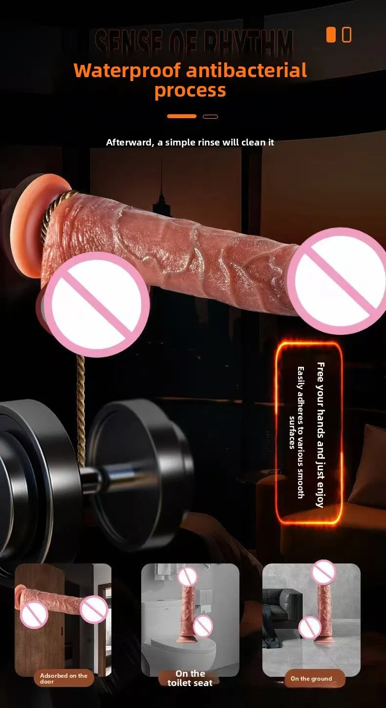 Silicone Foreskin Dildo with Telescopic Rocking Vibrator Anal Plug Female Masturbator Clitoral Massage Sex Toy for Women