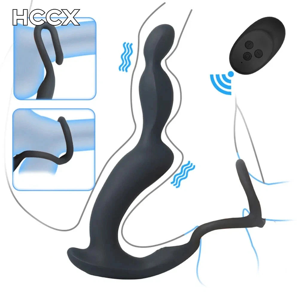 Male Prostate Massager Dildo Vibrator Remote Control Vibrating Anal Plug Delay Ejaculation Penis Ring Sex Toy For Men Couples