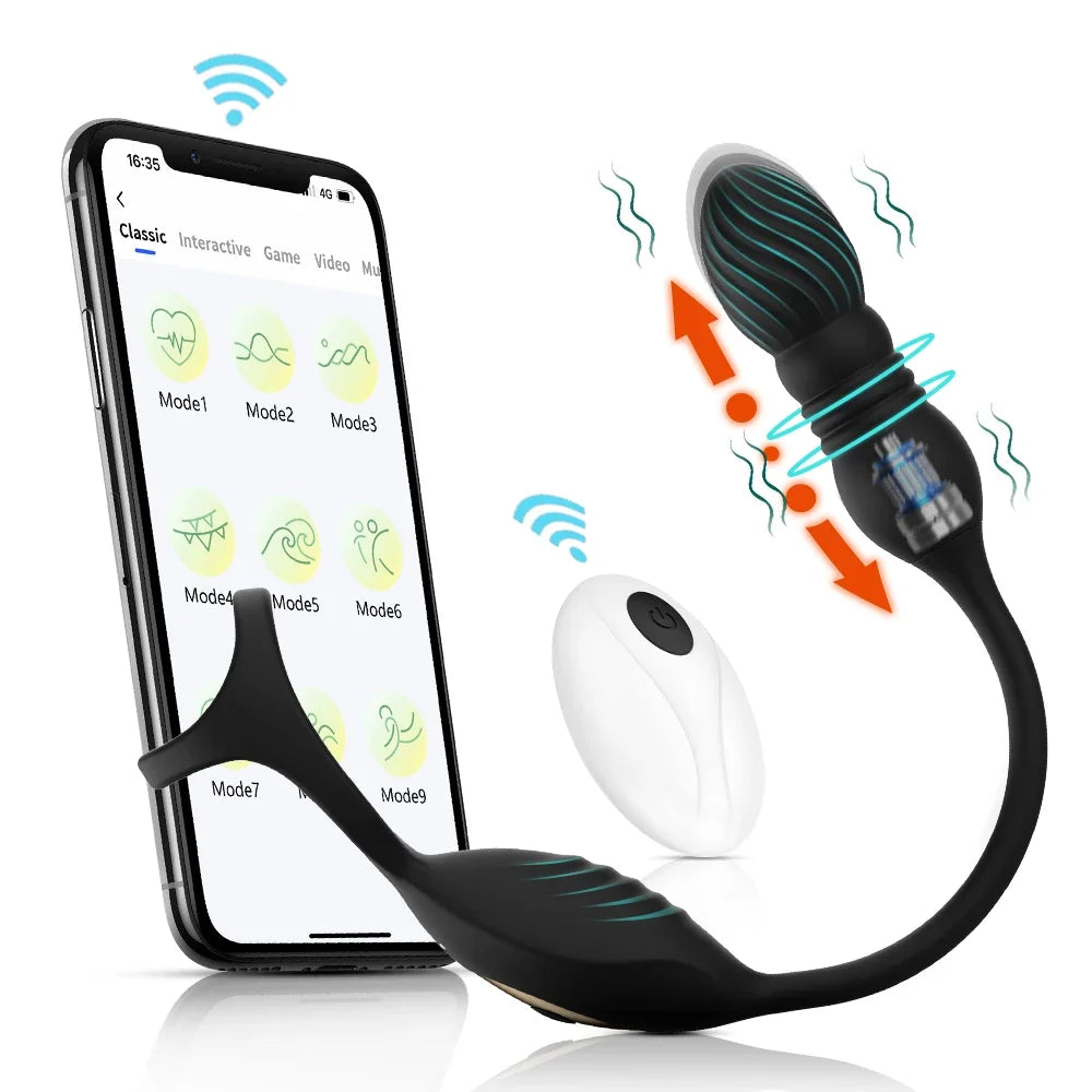 Sex Toys For Men Male Prostate Massager Telescopic Anal Vibrator With Delay Ejaculation Penis Ring Buttplug Anus Vibrator Dildo