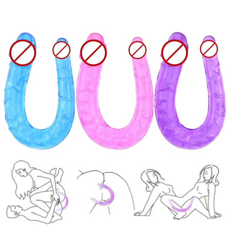 Double Head Dildos Realistic Penis Dildo Flexible Soft Crystal Jelly Dildo Sex Toys for Woman Big Penis G-spot Anal Stimulator