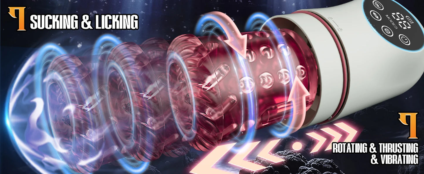 Automatic Male Masturbator Penis Pump Adult Sex Toy for Men Pocket Pussy with 7 Sucking and Thrusting Rotating Licking Stroker