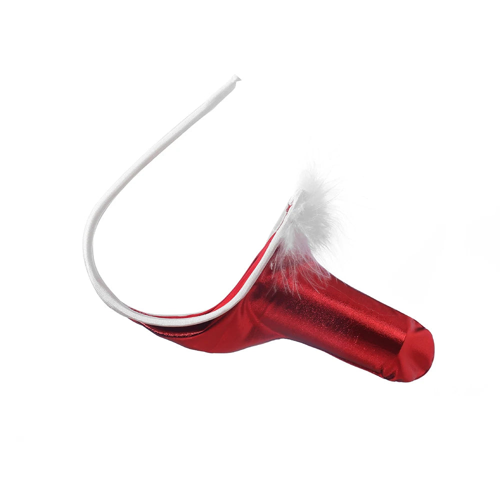 Sex Toy for Christmas decorations, Mens Christmas C-string Underwear for Sex tool, Hollow-out Front Mini Hat Mini Briefs for Xma