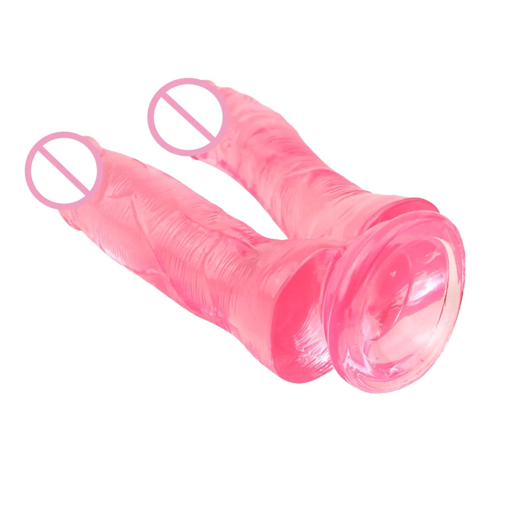 Realistic Double Ended Dildo Sex Toy for Women or Couples Dual Sided Headed Penetration Dong Device with Simulated Penile Sucker